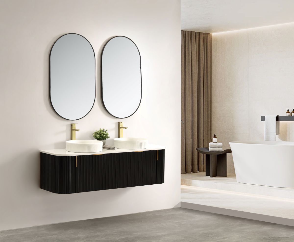 Navona 1500MM Wall Hung Forma Series Black Side Drawer Vanities