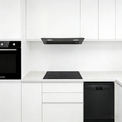600mm Dilusso Black Oven + Ceramic Cooktop + Concealed Rangehood + Dishwasher Kitchen Appliance Package