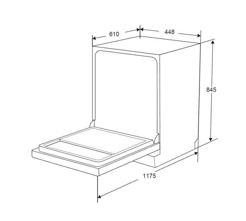 450*610*645mm 9 Place Settings Black Freestanding Dishwasher