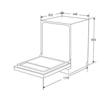 450*610*645mm 9 Place Settings Black Freestanding Dishwasher