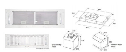 900mm Stainless Steel Concealed Rangehood with Q Series Motor