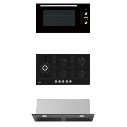 900mm Dilusso Black Oven + Gas Cooktop + Concealed Rangehood + Dishwasher Kitchen Appliance Package