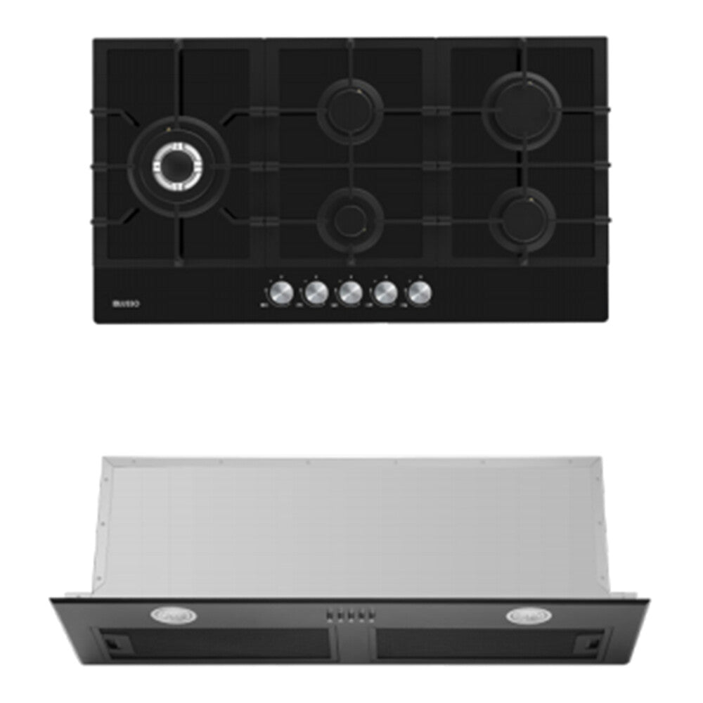 900mm Dilusso Black Oven + Gas Cooktop + Concealed Rangehood + Dishwasher Kitchen Appliance Package