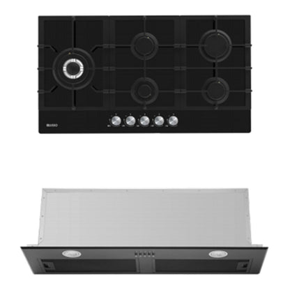 900mm Dilusso Black Oven + Gas Cooktop + Concealed Rangehood + Dishwasher Kitchen Appliance Package