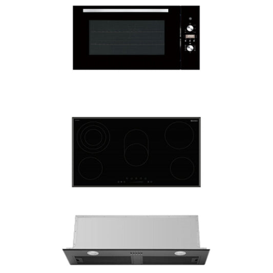 900mm Dilusso Black Oven + Ceramic Cooktop + Concealed Rangehood + Dishwasher Kitchen Appliance Package