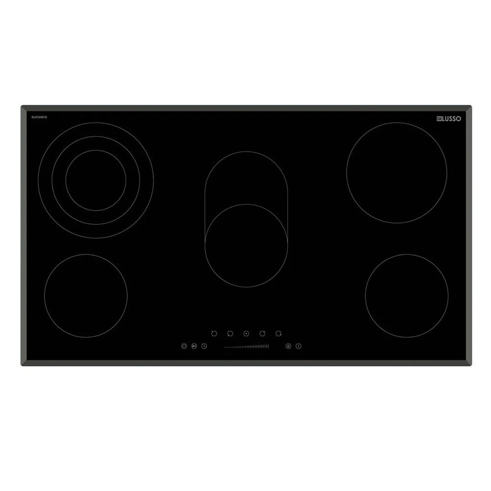 900mm Dilusso EuroKera Bevelled Edged Black Glass Touch Control Ceramic Cooktop