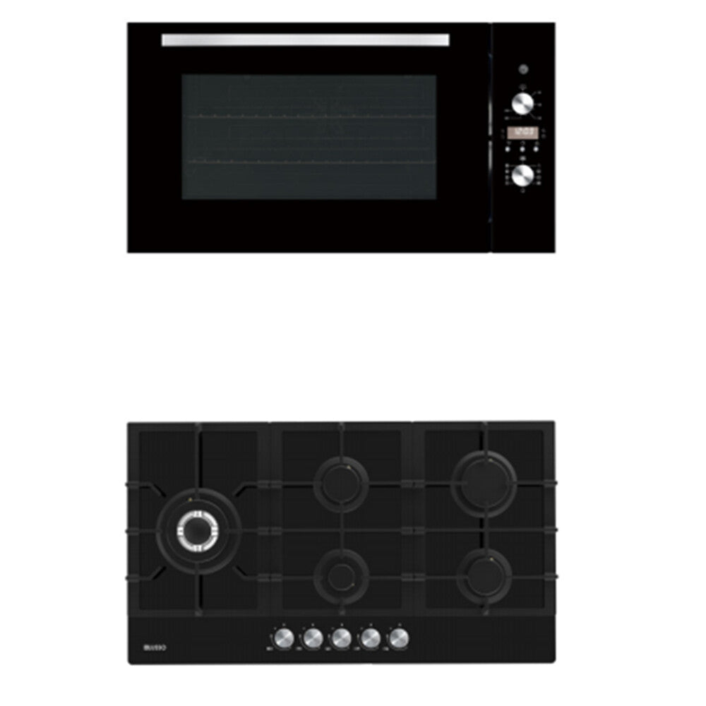 900mm Dilusso Black Oven + Gas Cooktop + Concealed Rangehood + Dishwasher Kitchen Appliance Package