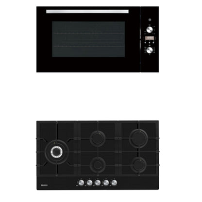 900mm Dilusso Black Oven + Gas Cooktop + Concealed Rangehood + Dishwasher Kitchen Appliance Package