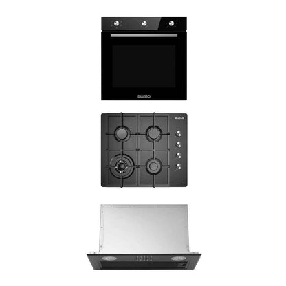 600mm Dilusso Black Oven + Gas Cooktop + Concealed Rangehood + Dishwasher Kitchen Appliance Package