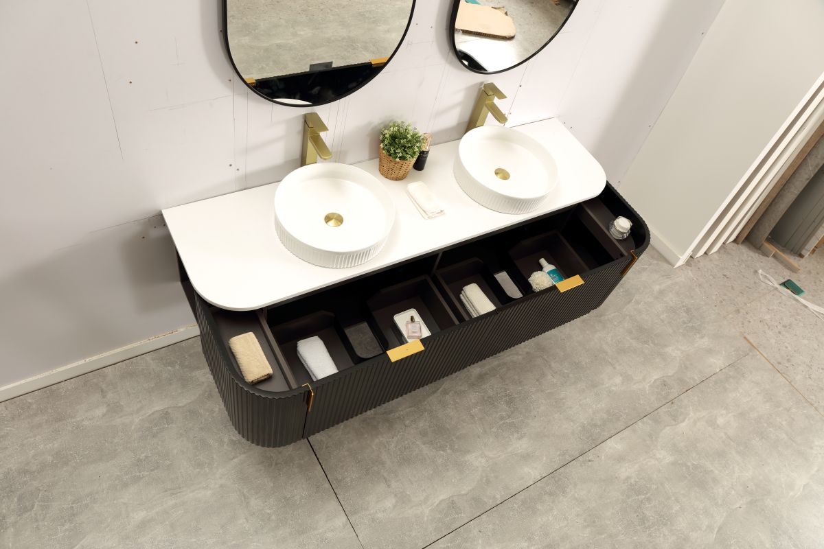 Navona 1800MM Wall Hung Forma Series Black Side Drawer Vanities