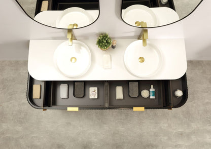 Navona 1800MM Wall Hung Forma Series Black Side Drawer Vanities