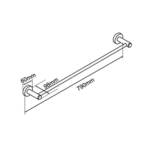 LUCID PIN - 800mm Light Brushed Brass Cuttable Single Towel Rail