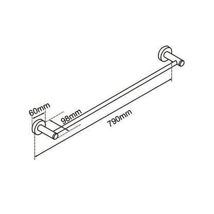 LUCID PIN - 800mm Light Brushed Brass Cuttable Single Towel Rail