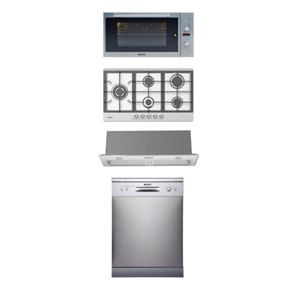 900mm Dilusso Stainless Oven + Gas Cooktop + Concealed Rangehood + Dishwasher Kitchen Appliance Package