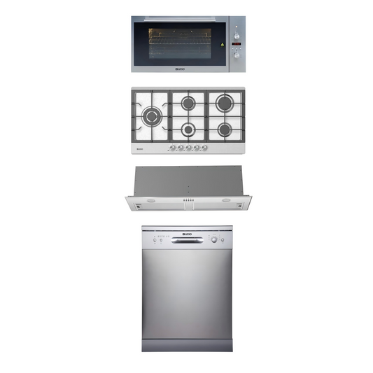 900mm Dilusso Stainless Oven + Gas Cooktop + Concealed Rangehood + Dishwasher Kitchen Appliance Package