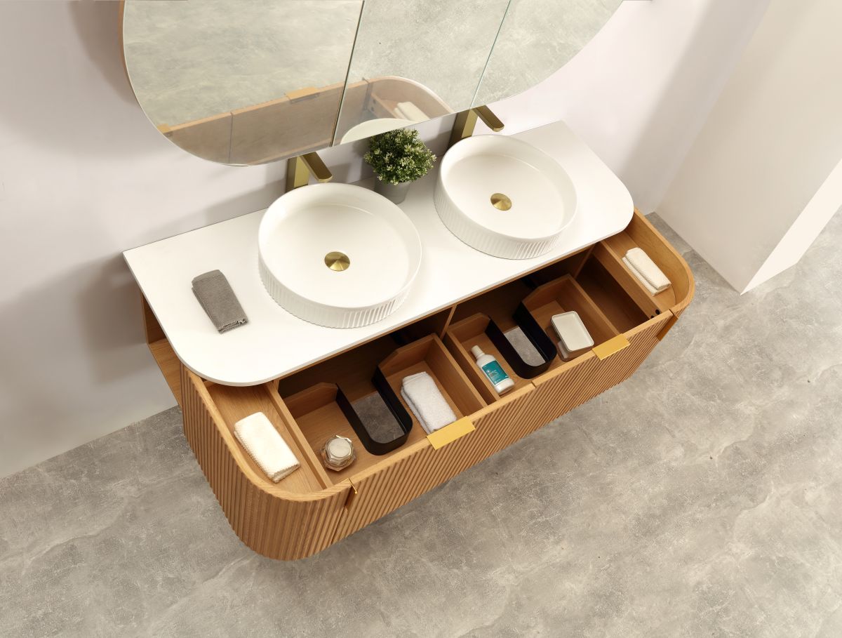 Navona 1500MM Wall Hung Forma Series Walnut Side Drawer Vanities