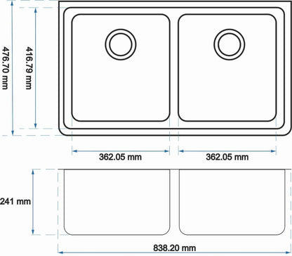 Black Kitchen Sink Granite Stone Under Mount Double Bowls 838*476*241mm
