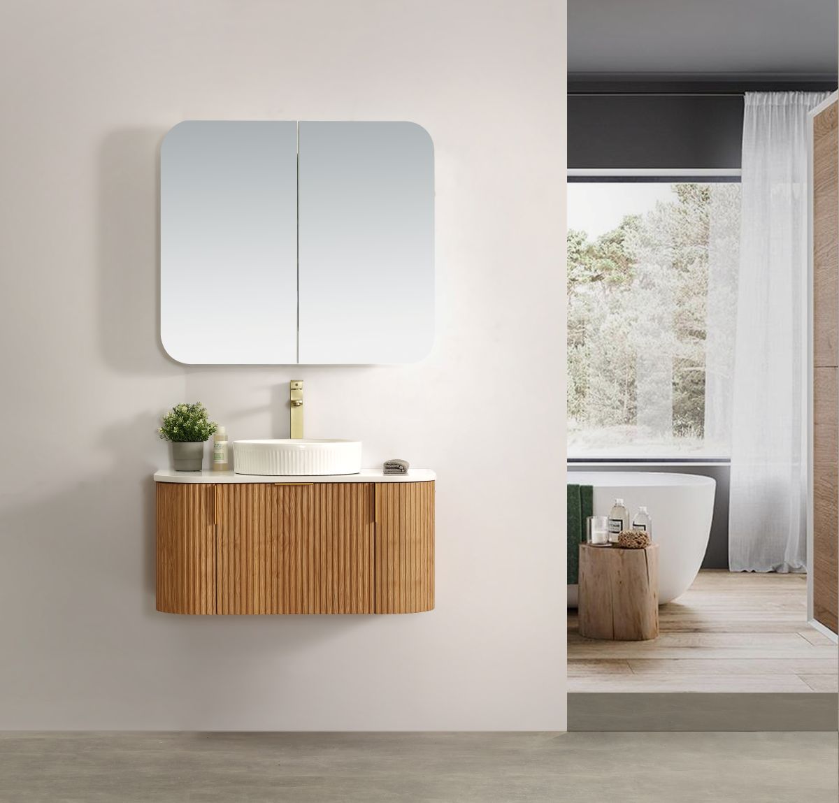 Navona 750MM Wall Hung Forma Series Walnut Side Drawer Vanities