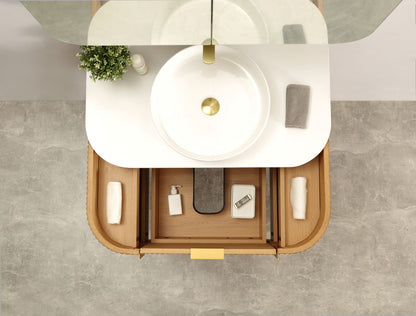 Navona 750MM Wall Hung Forma Series Walnut Side Drawer Vanities