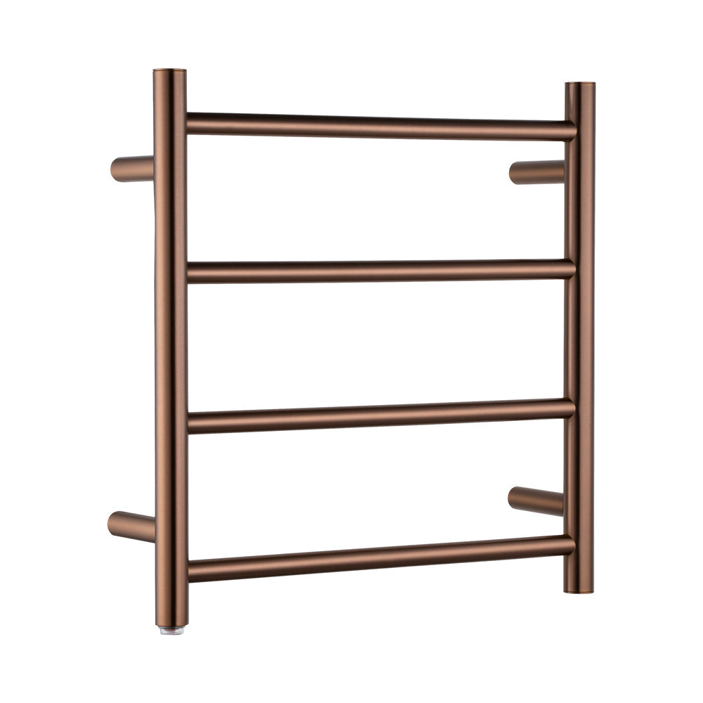 Round Light Brushed Copper Electric Heated Towel Rack 4 Bars