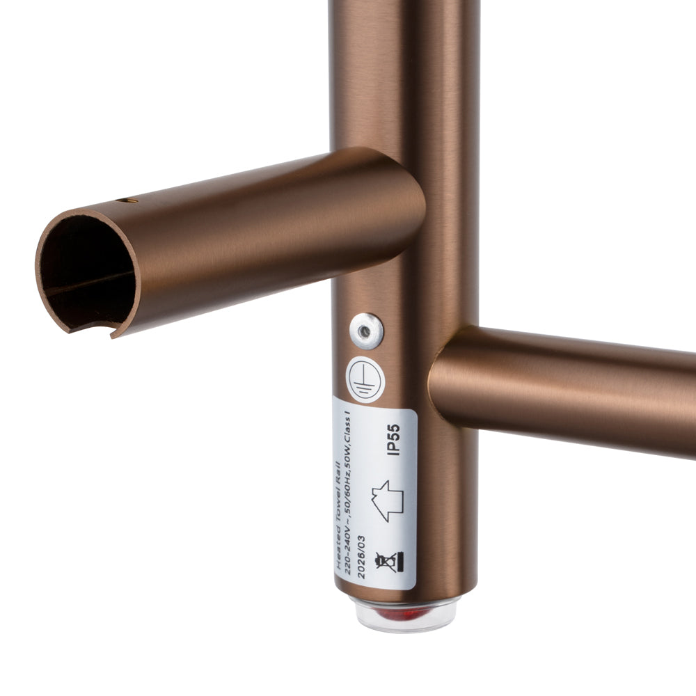 Round Light Brushed Copper Electric Heated Towel Rack 4 Bars