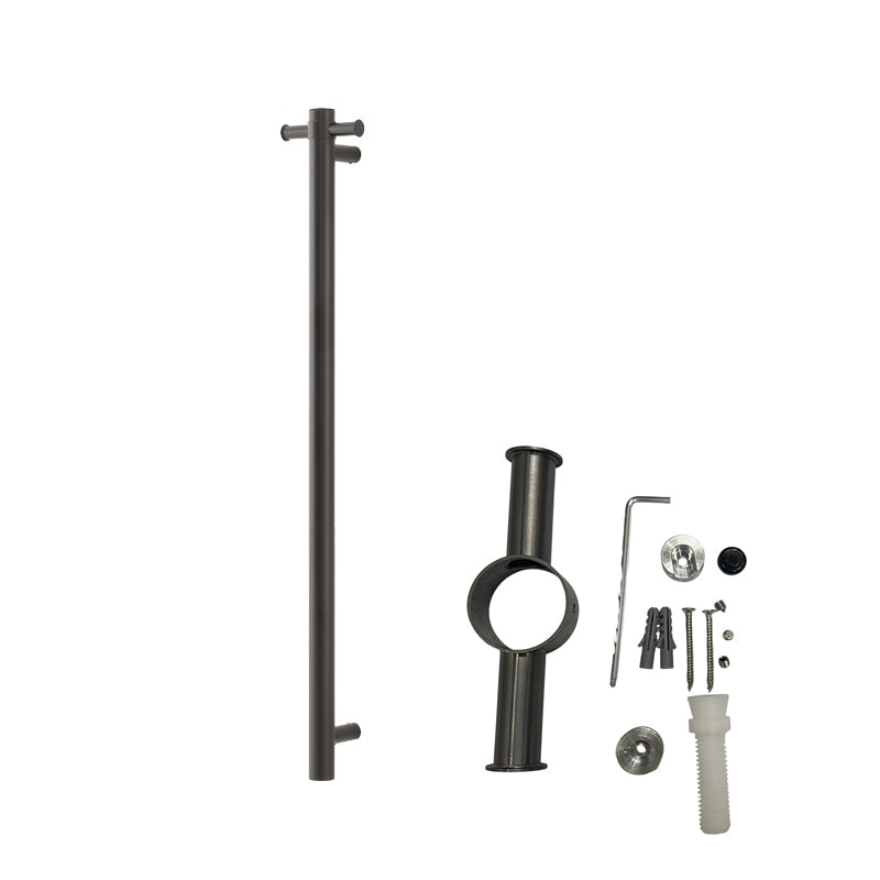 Round Vertical Brushed Gun Metal Grey Electric Heated Towel Rack Single Bar(with Timer)