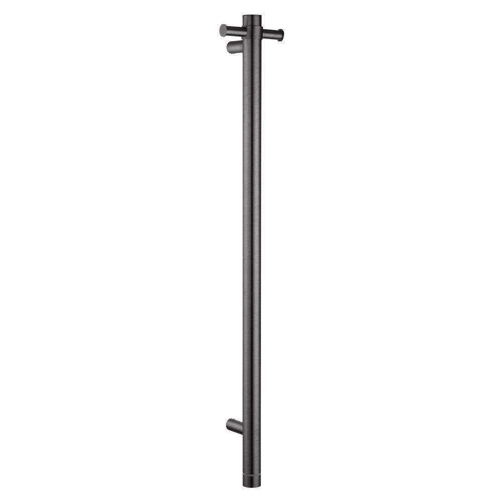 Round Vertical Brushed Gun Metal Grey Electric Heated Towel Rack Single Bar(with Timer)