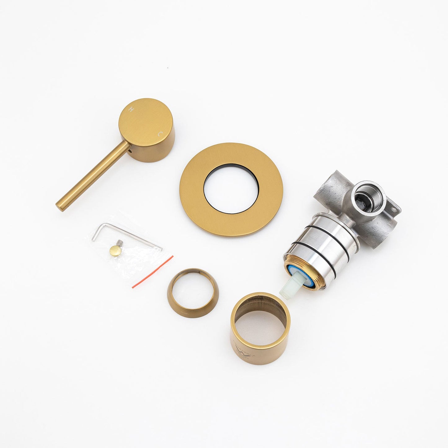 LUCID PIN - Brushed Brass Wall Mixer ( 65MM Cover Plate)