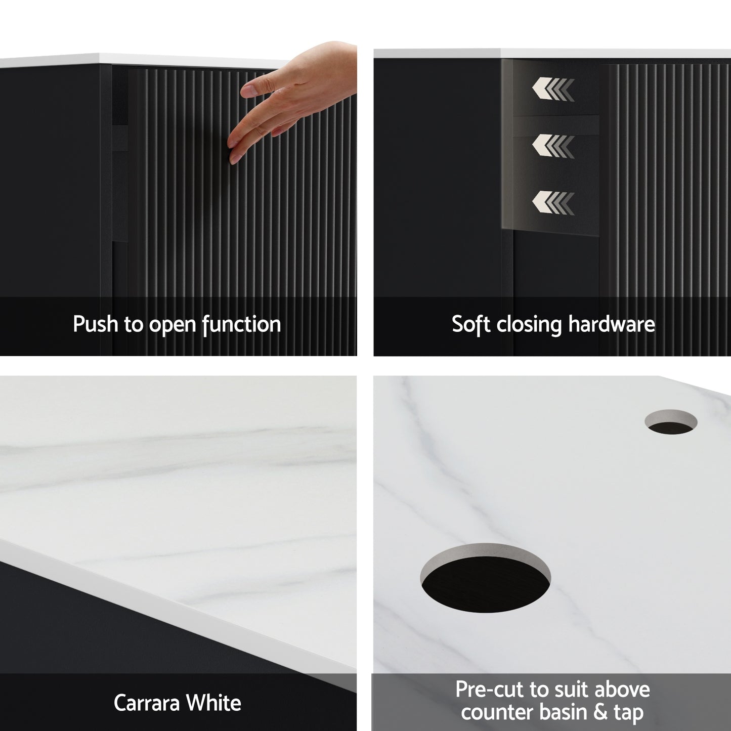 Vanity Unit 900mm Bathroom Cabinet Storage Wall Hung Grooved Timber Black