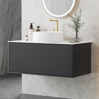 Vanity Unit 900mm Bathroom Cabinet Storage Wall Hung Grooved Timber Black