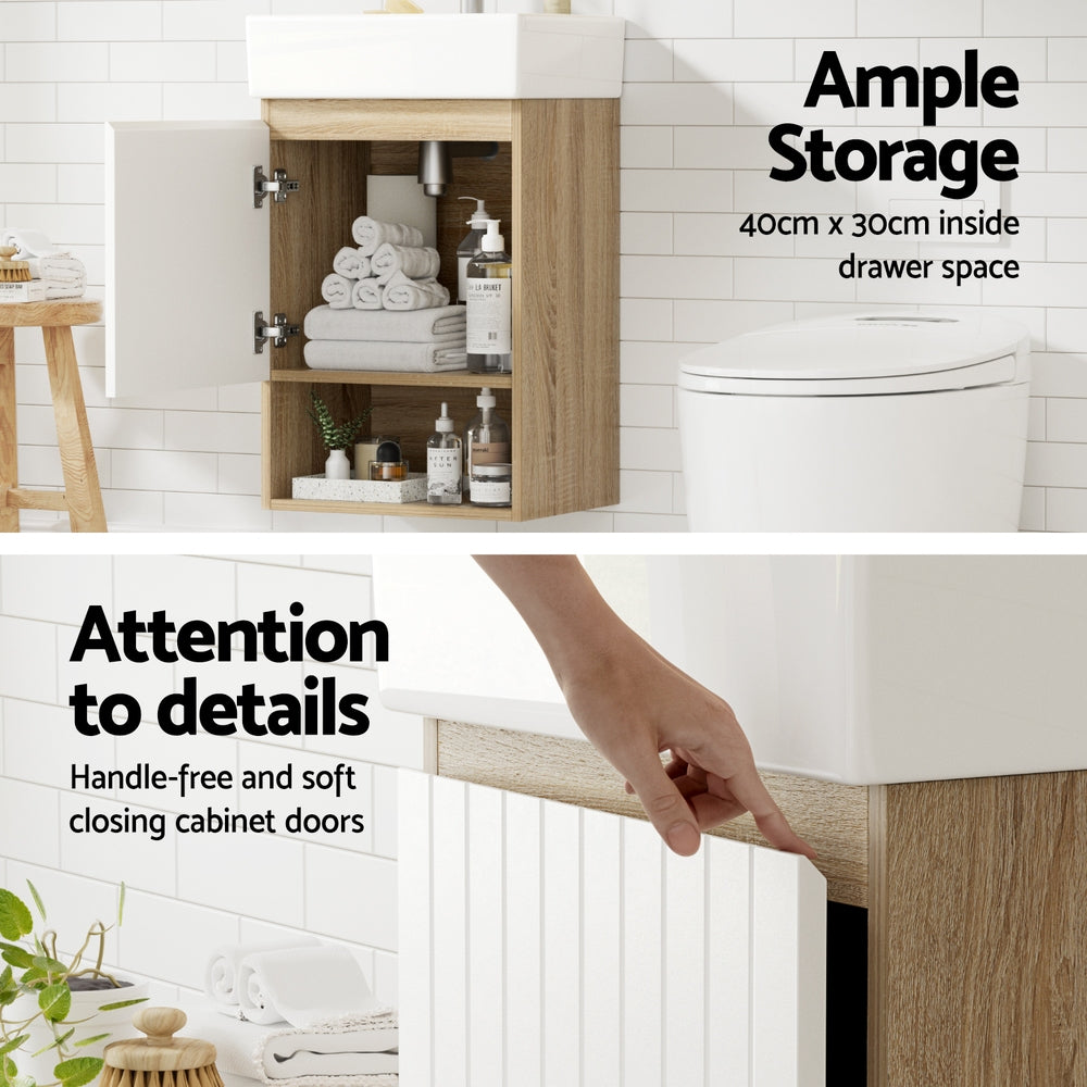 Vanity Unit 445mm Basin Bathroom Cabinet Storage Wall Hung Sink White