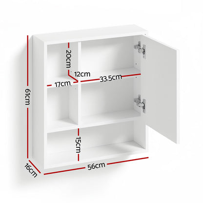 Bathroom Mirror Cabinet Mirrored Medicine Adjustable Shelf Wall Mounted 560mm White