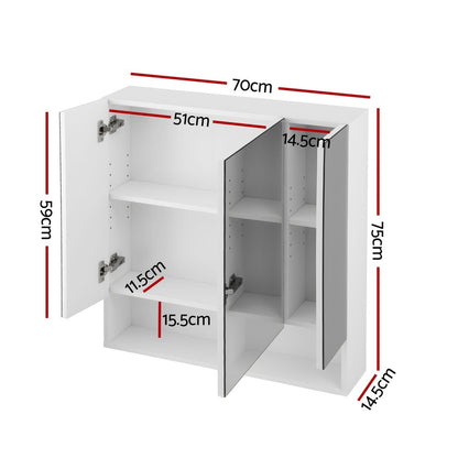 Bathroom Mirror Cabinet Medicine Adjustable Shelves Wall Hung 700x750mm White