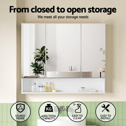 Bathroom Mirror Cabinet Medicine Adjustable Shelves Wall Hung 900x750mm White