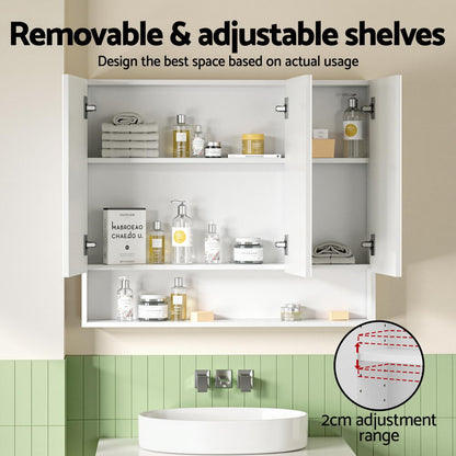 Bathroom Mirror Cabinet Medicine Adjustable Shelves Wall Hung 900x750mm White