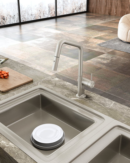 Carysil Angle Brushed Nickel Pull Out Kitchen Mixer