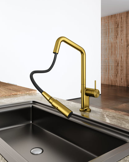 Carysil Angle Brushed Yellow Gold Pull Out Kitchen Mixer