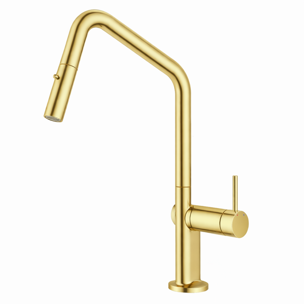Carysil Angle Brushed Yellow Gold Pull Out Kitchen Mixer