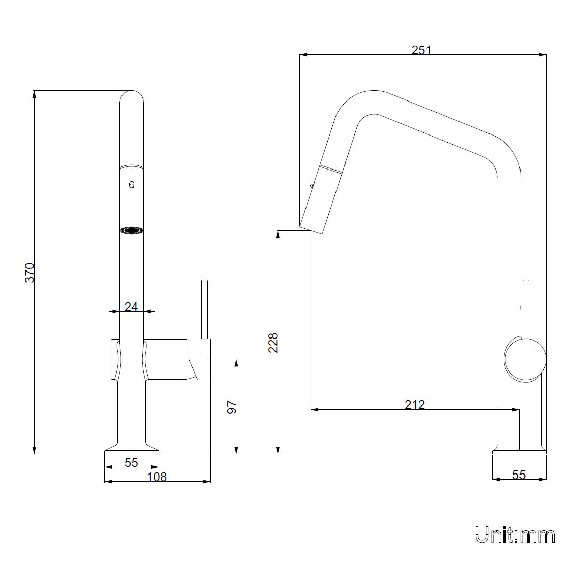 Carysil Angle Brushed Nickel Pull Out Kitchen Mixer