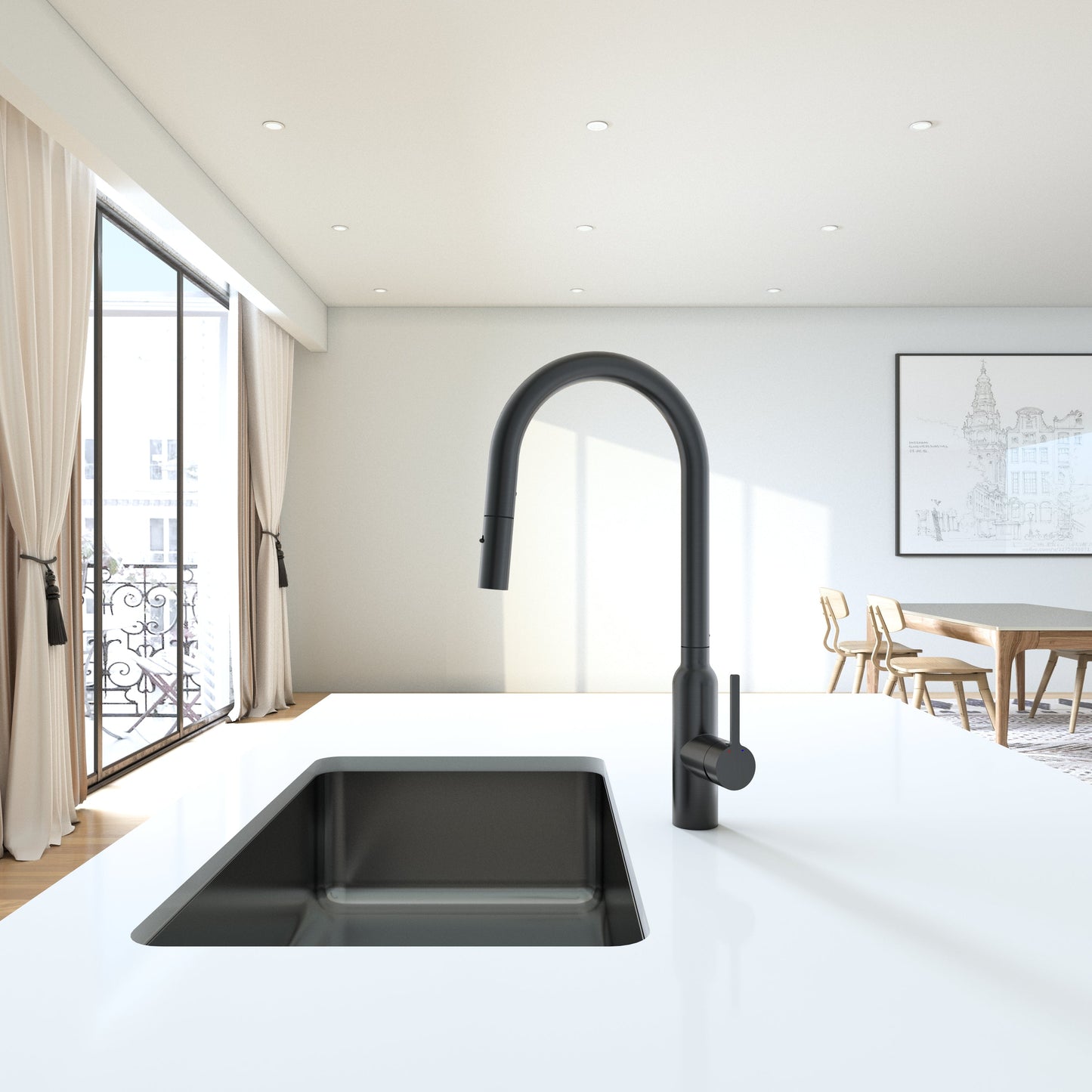 Carysil Round Granite Black Pull Out Kitchen Mixer