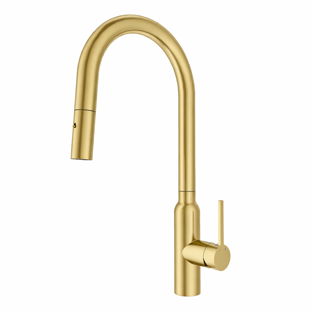 Carysil Round Brushed Yellow Gold Pull Out Kitchen Mixer