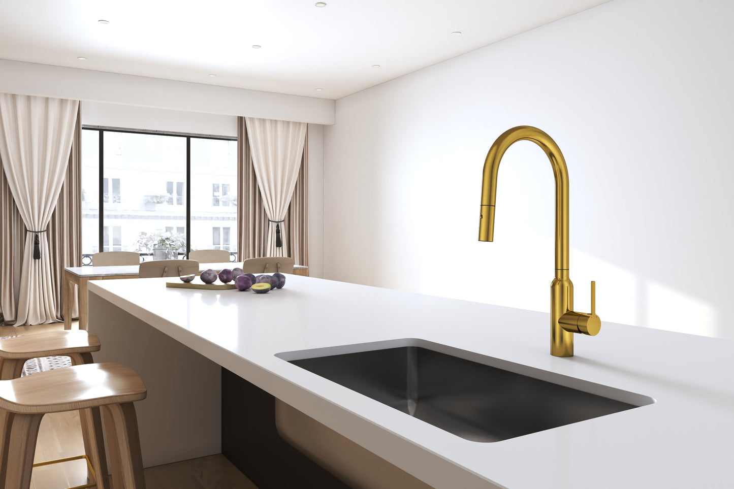 Carysil Round Brushed Yellow Gold Pull Out Kitchen Mixer