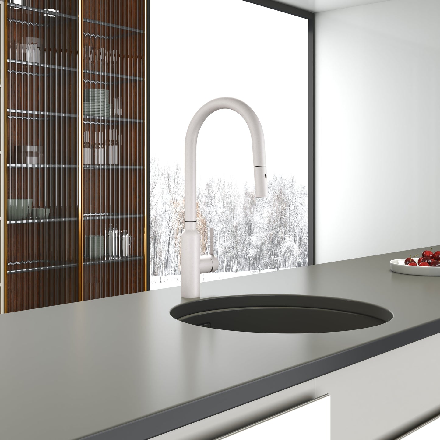 Carysil Round Granite White Pull Out Kitchen Mixer