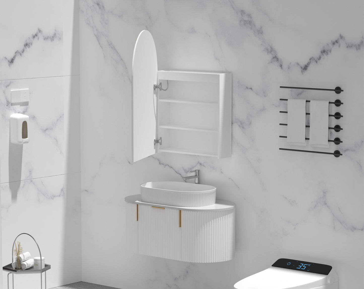 CARYSIL Imperial 600x900mm MATTE WHITE Arch LED Shaving Cabinet