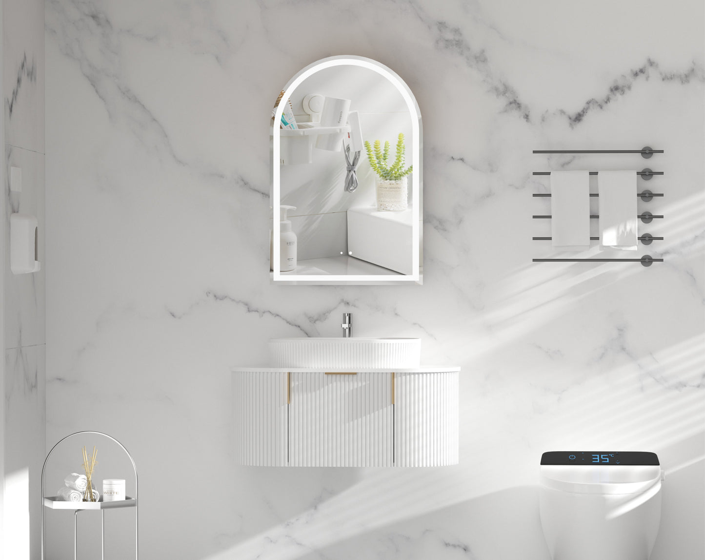 CARYSIL Imperial 600x900mm MATTE WHITE Arch LED Shaving Cabinet