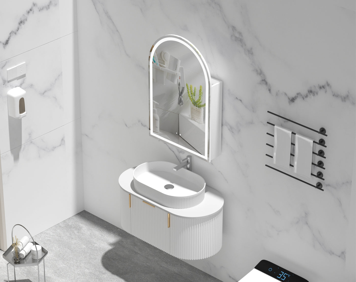 CARYSIL Imperial 600x900mm MATTE WHITE Arch LED Shaving Cabinet