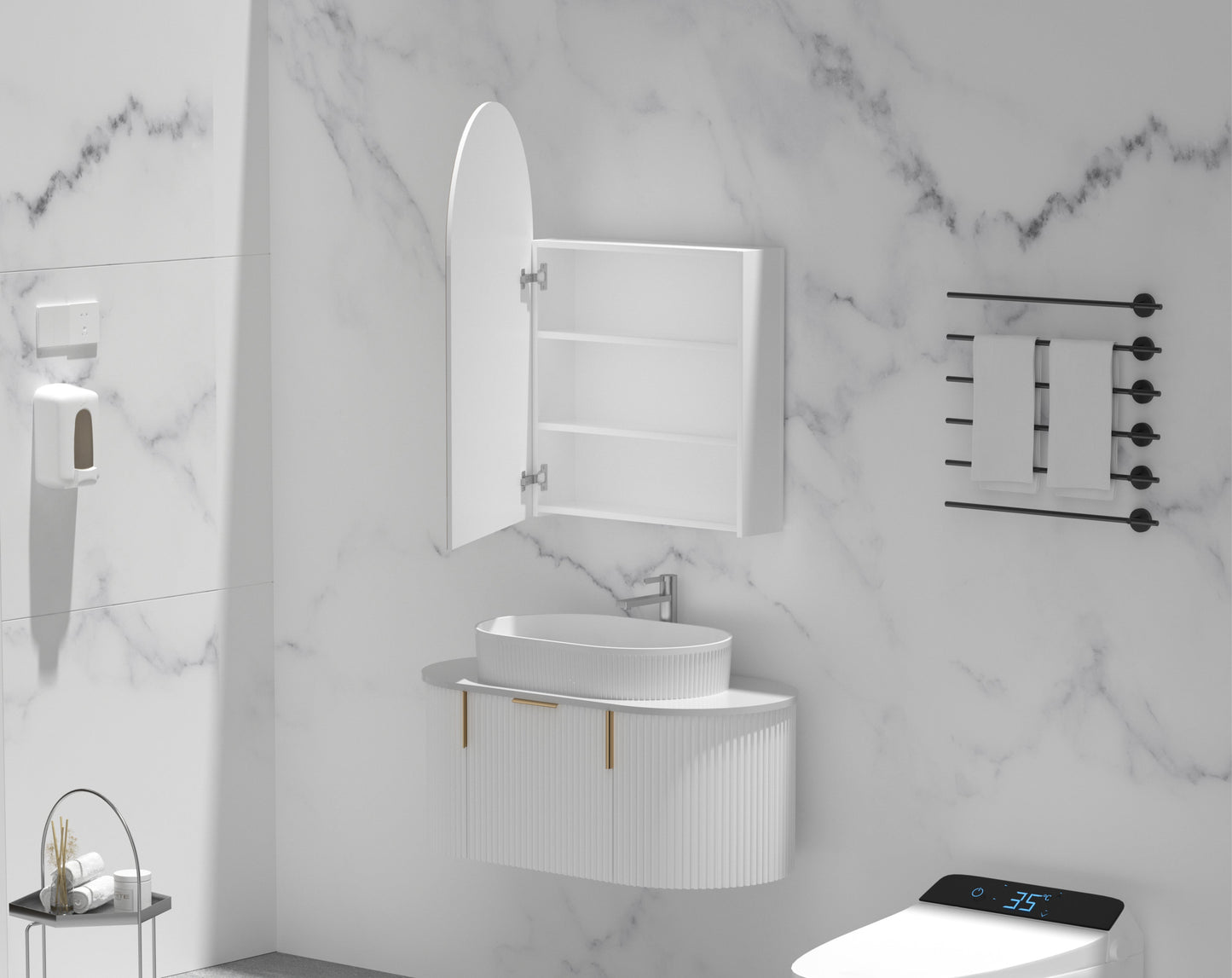 CARYSIL Imperial 600x900mm MATTE WHITE Arch Shaving Cabinet