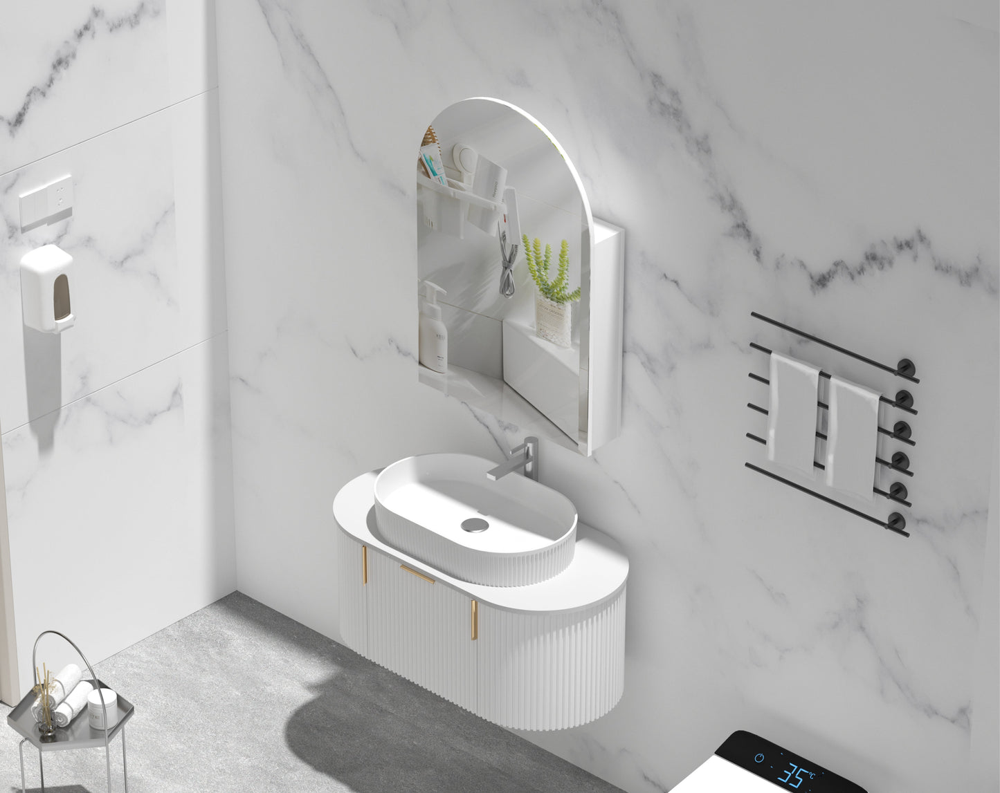 CARYSIL Imperial 600x900mm MATTE WHITE Arch Shaving Cabinet