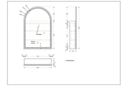 CARYSIL Imperial 600x900mm WALNUT Arch LED Shaving Cabinet