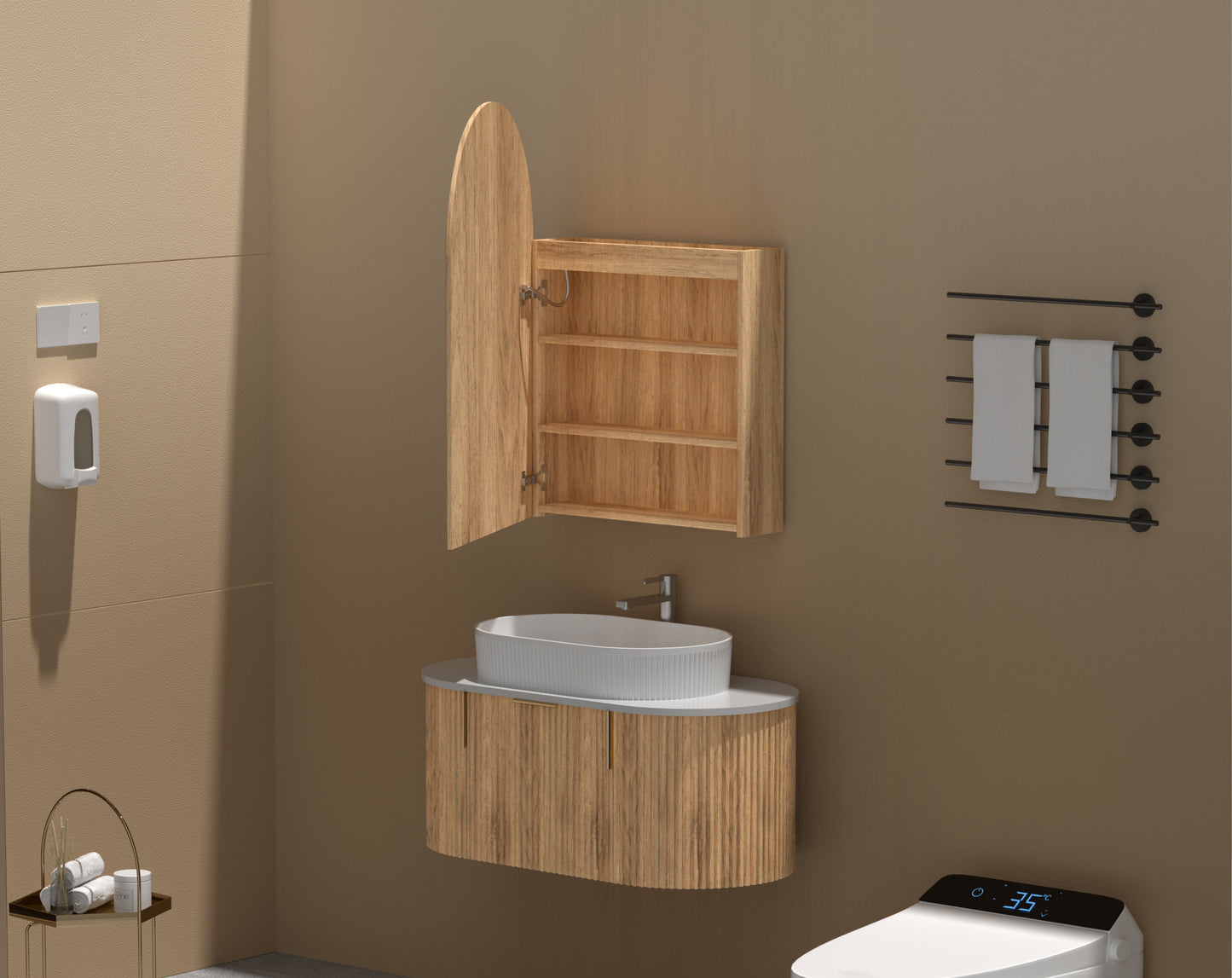CARYSIL Imperial 600x900mm WALNUT Arch LED Shaving Cabinet